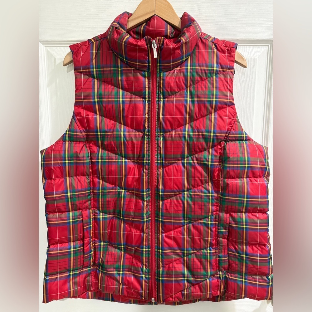 Lands' End Vibrant Red Tartan Plaid Outerwear Vest XLT